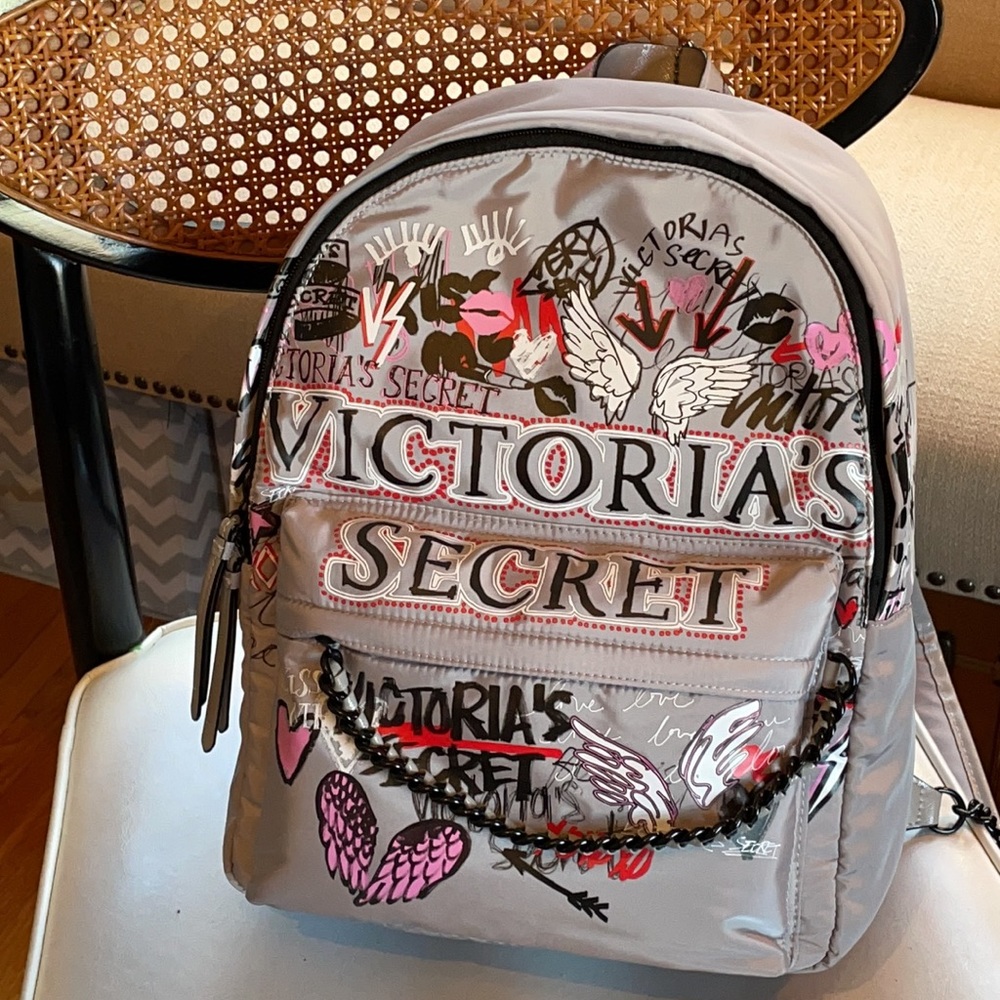 Victoria Secret grey Graffiti backpack